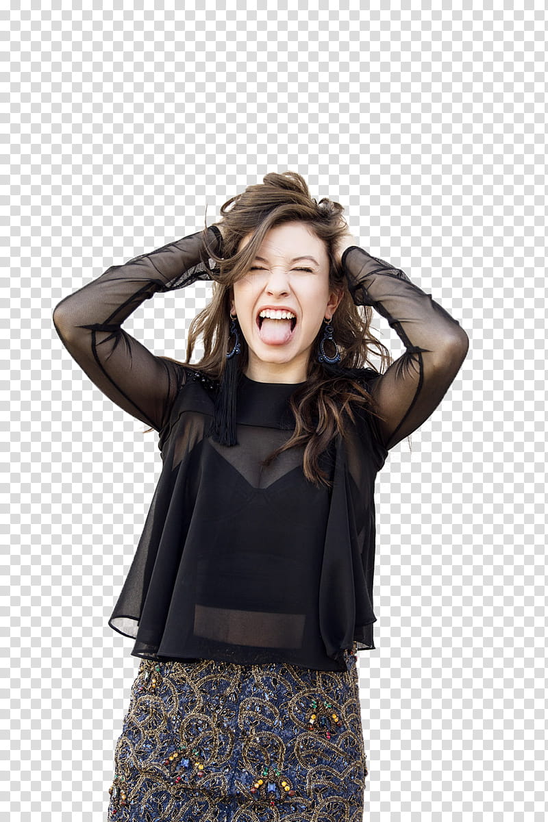 Katelyn Nacon, woman holding hear hair while opening mouth transparent background PNG clipart