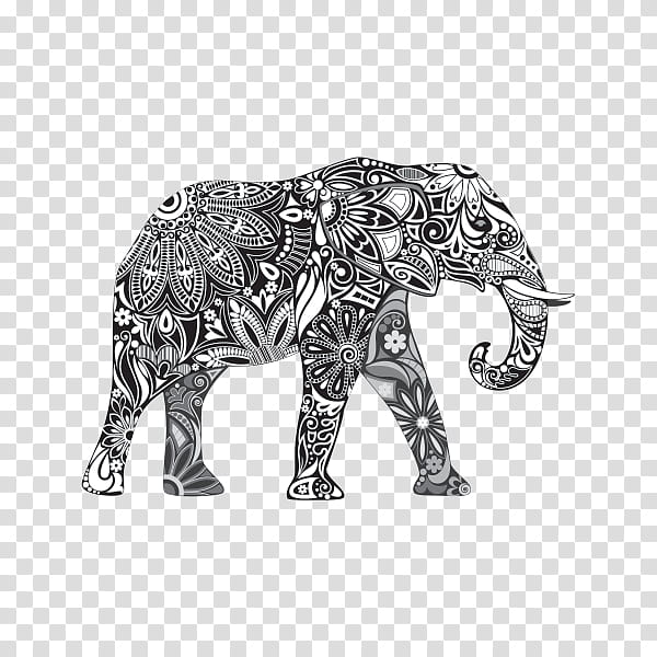 Indian elephant, African Elephant, Wildlife, Animal Figure, Silver, Blackandwhite, Metal transparent background PNG clipart