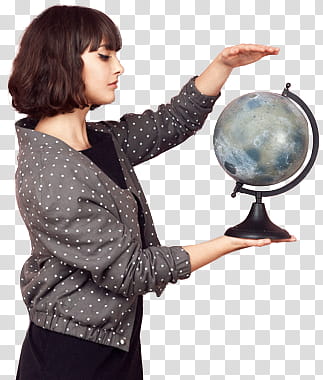 RESOURCE  Cinderblock Garden, woman standing and holding gray desk globe transparent background PNG clipart