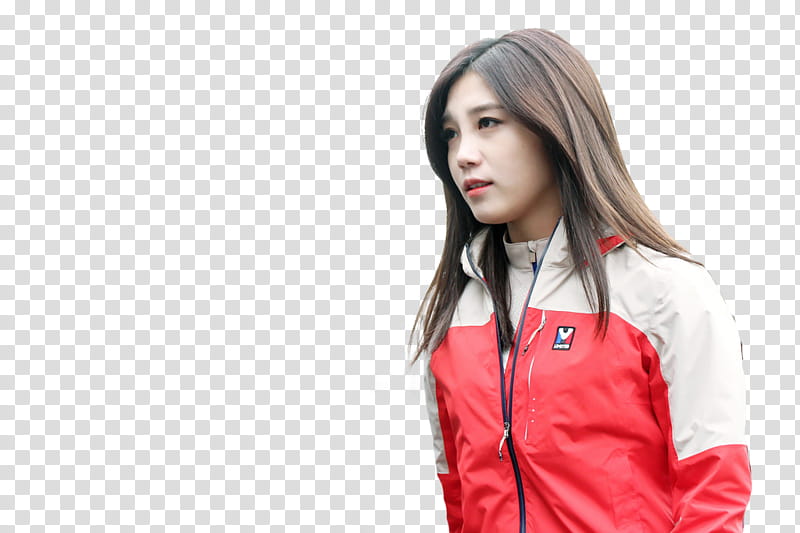 Apink EunJi, woman in white and red zip-up jacket transparent background PNG clipart