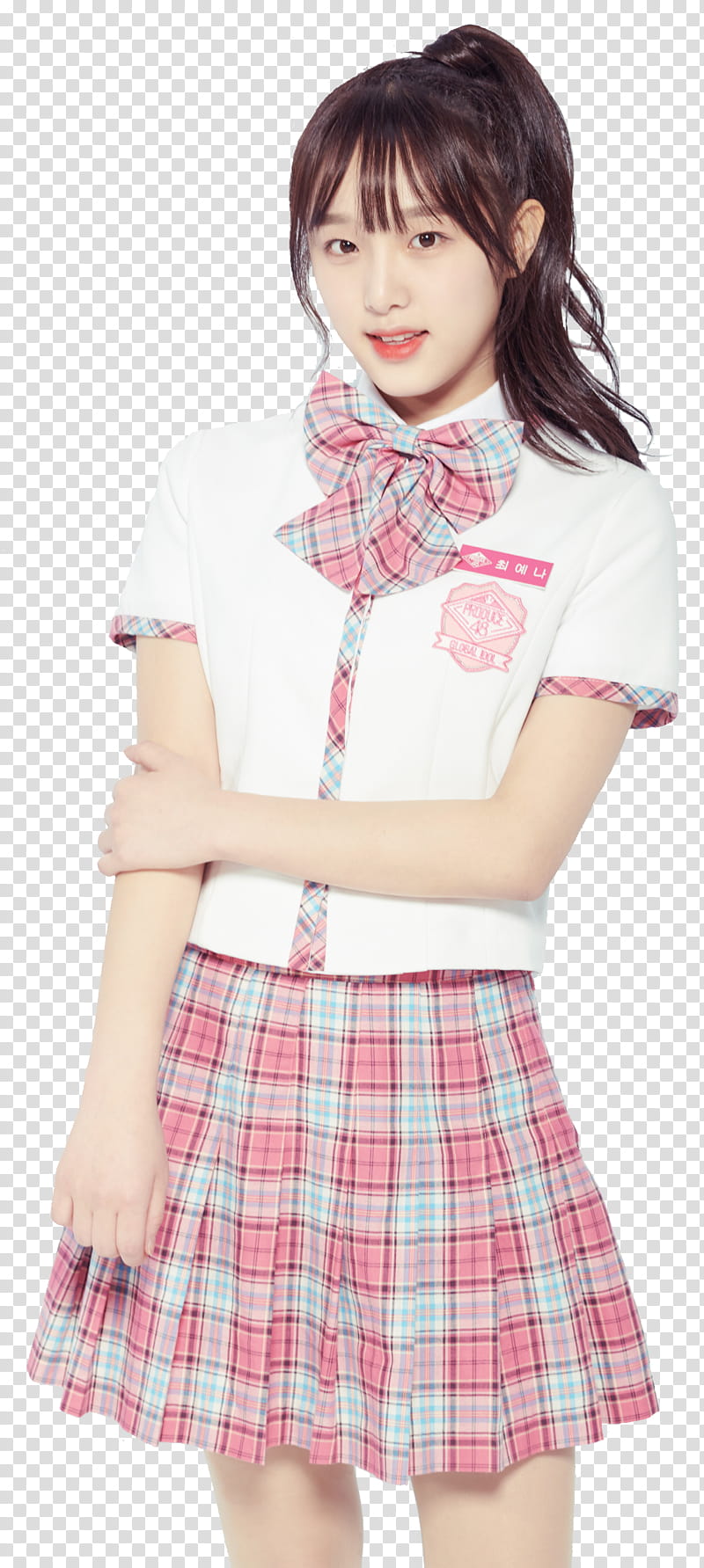 Choi Yena Produce IZ ONE, woman standing wearing white and pink shirt transparent background PNG clipart