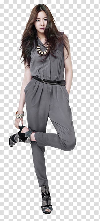 UEE After School, woman wearing grey sleeveless jumpsuit transparent background PNG clipart