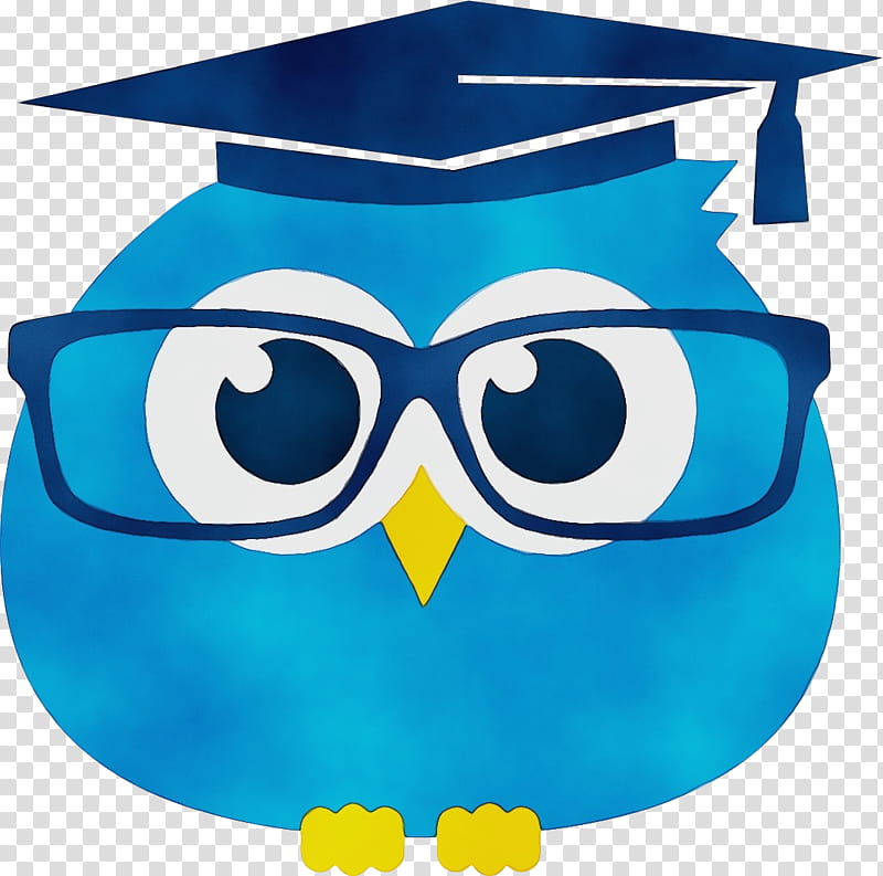 Glasses, Watercolor, Paint, Wet Ink, Owl, Blue, Turquoise, MortarBoard transparent background PNG clipart