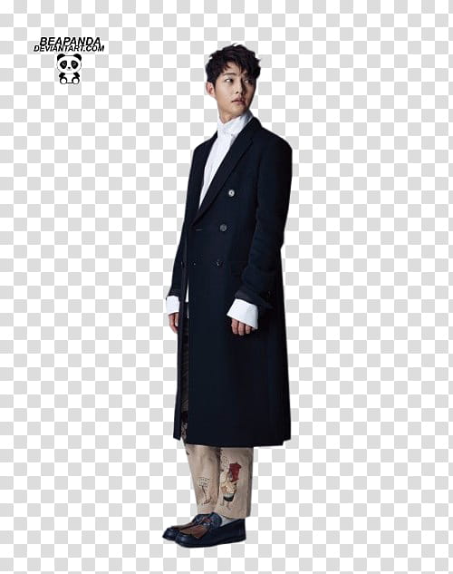 Song Joong Ki, man wearing blue double-breasted coat transparent background PNG clipart