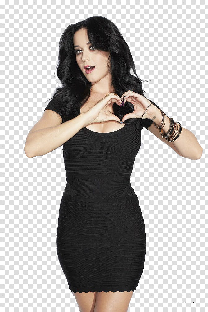 Katy Perry, woman wearing black plunging neckline dress transparent background PNG clipart