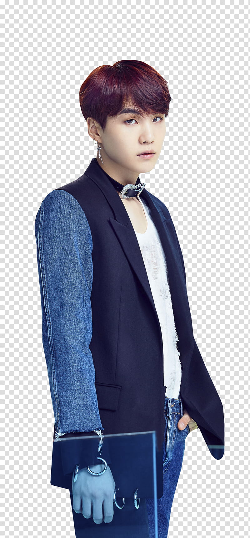 BTS FAKE LOVE Japanese Ver, man in blue peaked lapel suit jacket transparent background PNG clipart