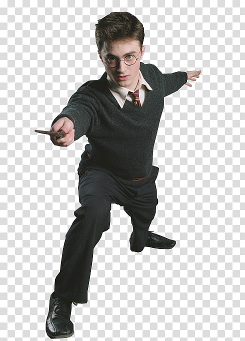 Potter , Daniel Radcliffe as Harry Potter pointing wand transparent background PNG clipart