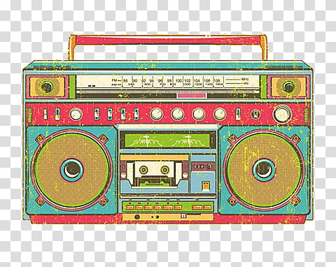 Super  , blue, red, and yellow boombox art transparent background PNG clipart