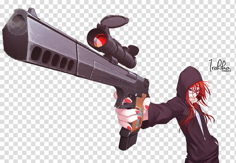 Girl with gun, red-haired female anime character illustration transparent background PNG clipart