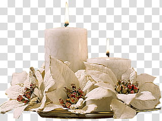 Christmas Resource , white pillar candles transparent background PNG clipart