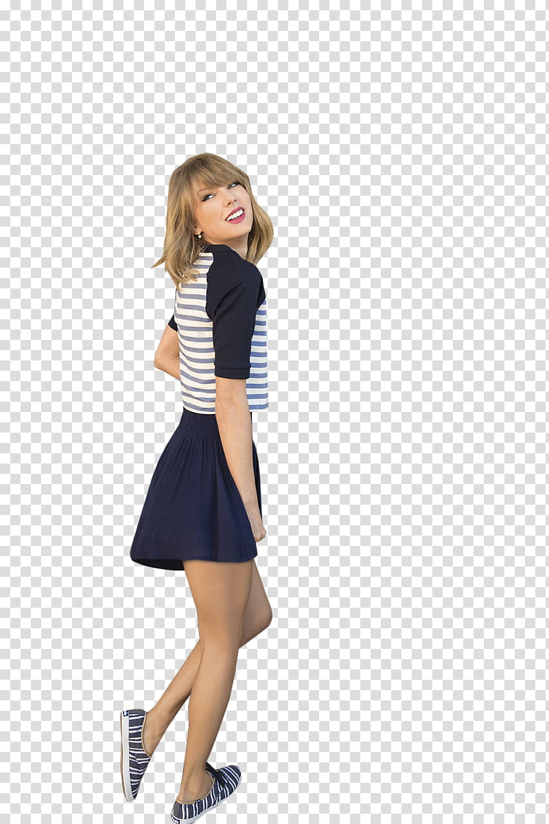 Taylor Swift , Taylor Swift wearing blue-and-white striped mini dress transparent background PNG clipart