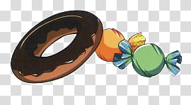 , two wrapped candies and chocolate dipped doughnut transparent background PNG clipart