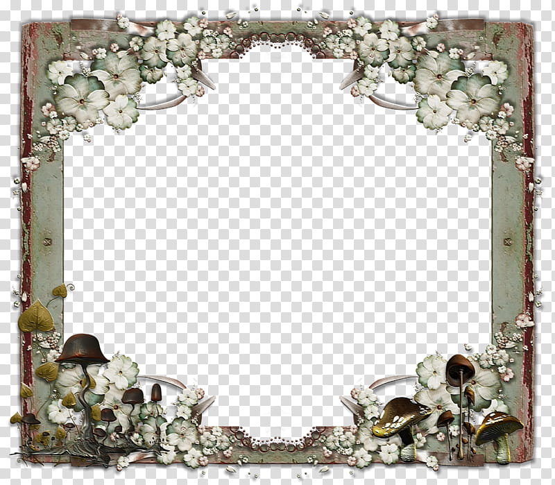 Mushroom Frame, gray floral frame transparent background PNG clipart