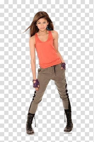 Zendaya Coleman , woman wearing orange tank top transparent background PNG clipart