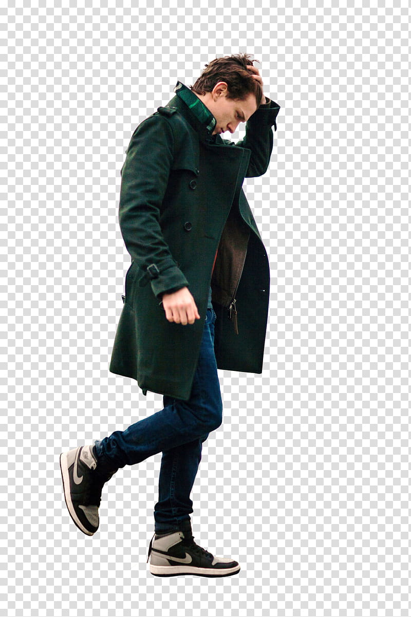 Tom Holland, walking Tom Holland wearing green coat and blue denim jeans transparent background PNG clipart