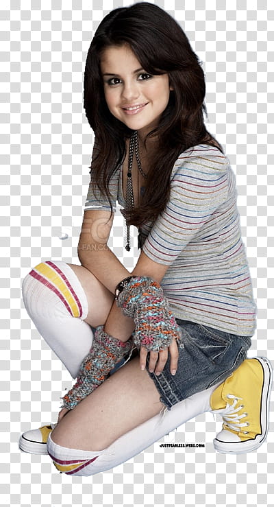 Selena Gomez in gray striped top transparent background PNG clipart