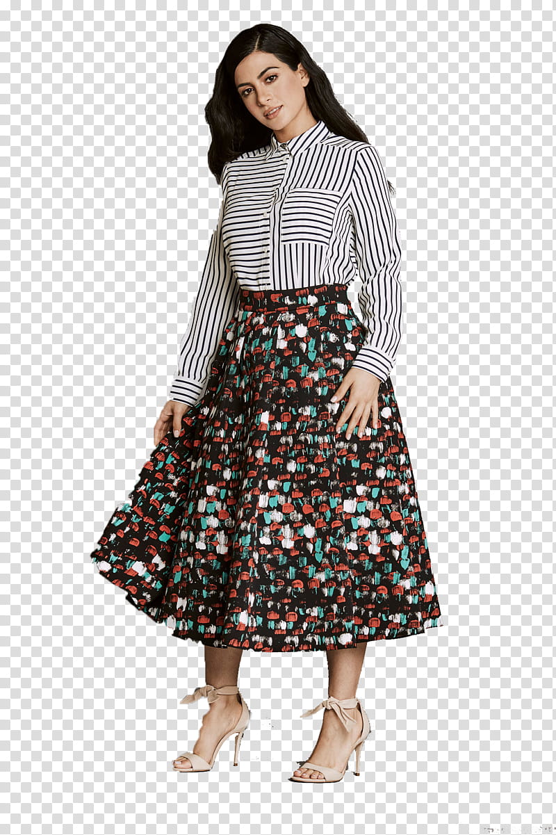 Emeraude Toubia, oman in striped blouse and floral skirt transparent background PNG clipart