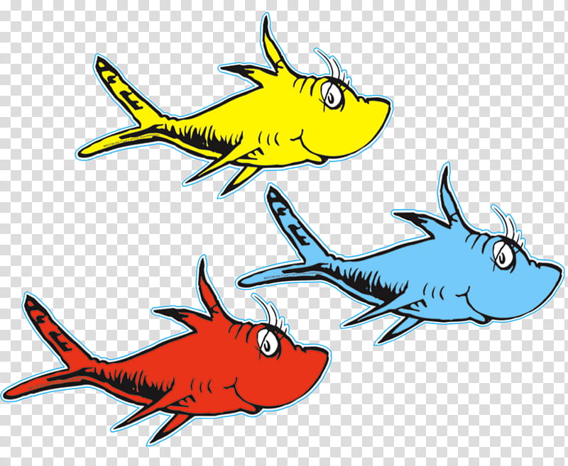 three yellow, red, and blue fishes artwork transparent background PNG clipart