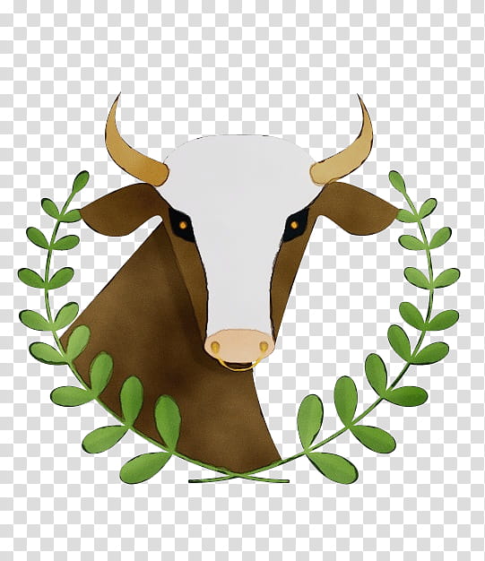 horn bovine green head cow-goat family, Watercolor, Paint, Wet Ink, Cowgoat Family, Bull, Ox, Texas Longhorn transparent background PNG clipart