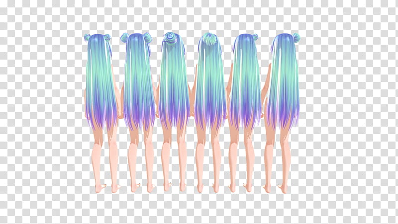 .:MMD TDA Miku hair edit DL.:, six blue-haired female anime characters facing to the back transparent background PNG clipart
