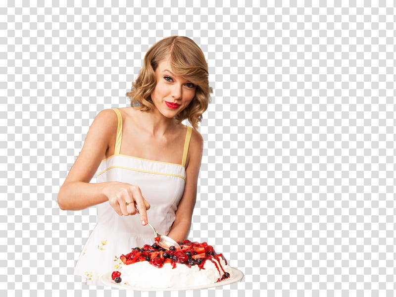 Taylor Swift , smiling Taylor Swift slicing cake transparent background PNG clipart