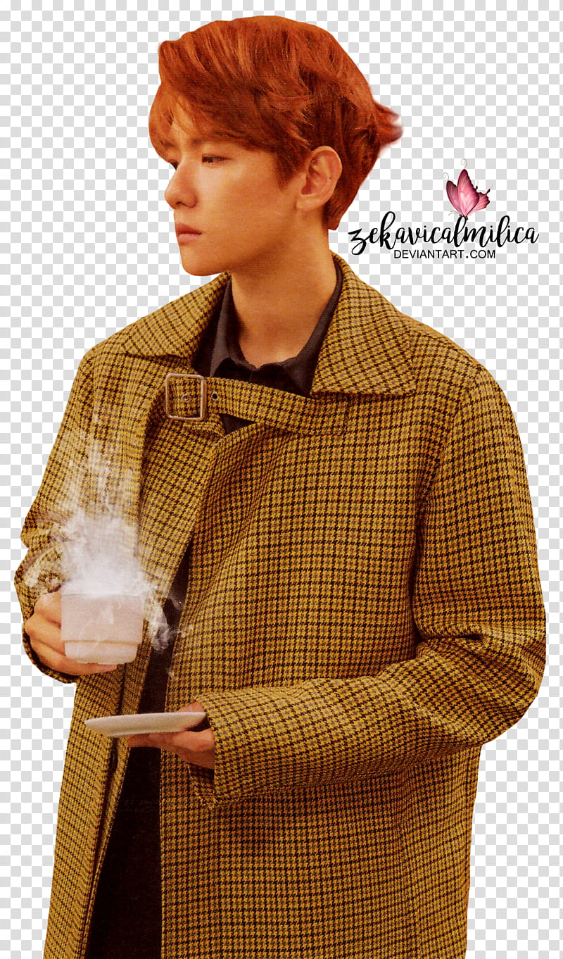 EXO Baekhyun Universe, man holding white ceramic mug using right hand and left hand holding white ceramic saucer transparent background PNG clipart