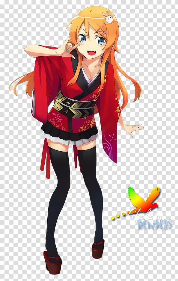 Kimono Girl Render , girl wearing red and black kimono anime character transparent background PNG clipart