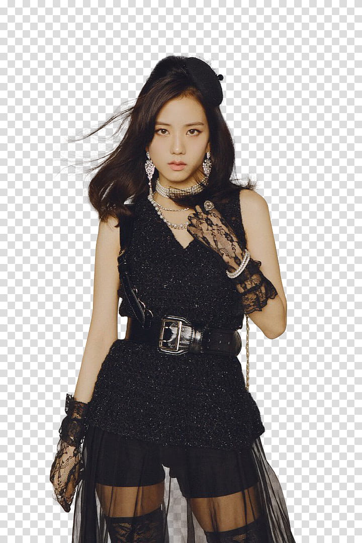 BLACKPINK JISOO P, woman wearing black V-neck sleeveless rompers transparent background PNG clipart