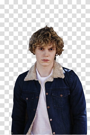 Evan Peters , male wearing blue parka jacket transparent background PNG clipart thumbnail