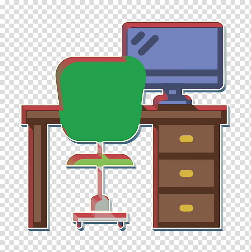Desk icon Office elements icon, Furniture, Office Chair, Cartoon, Table, Computer Desk, Material Property transparent background PNG clipart