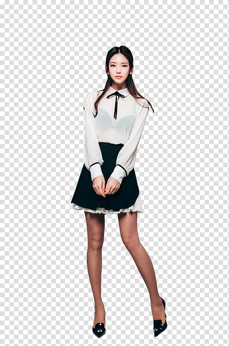 PARK JUNG YOON, standing woman in black and white long-sleeved dress transparent background PNG clipart