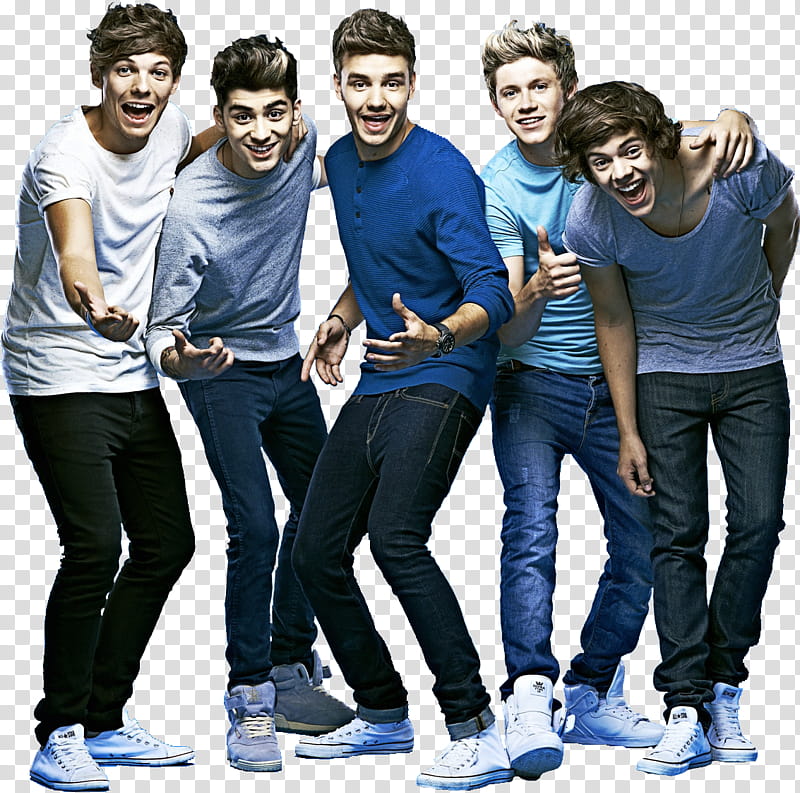 One Direction , five men wearing jeans transparent background PNG clipart
