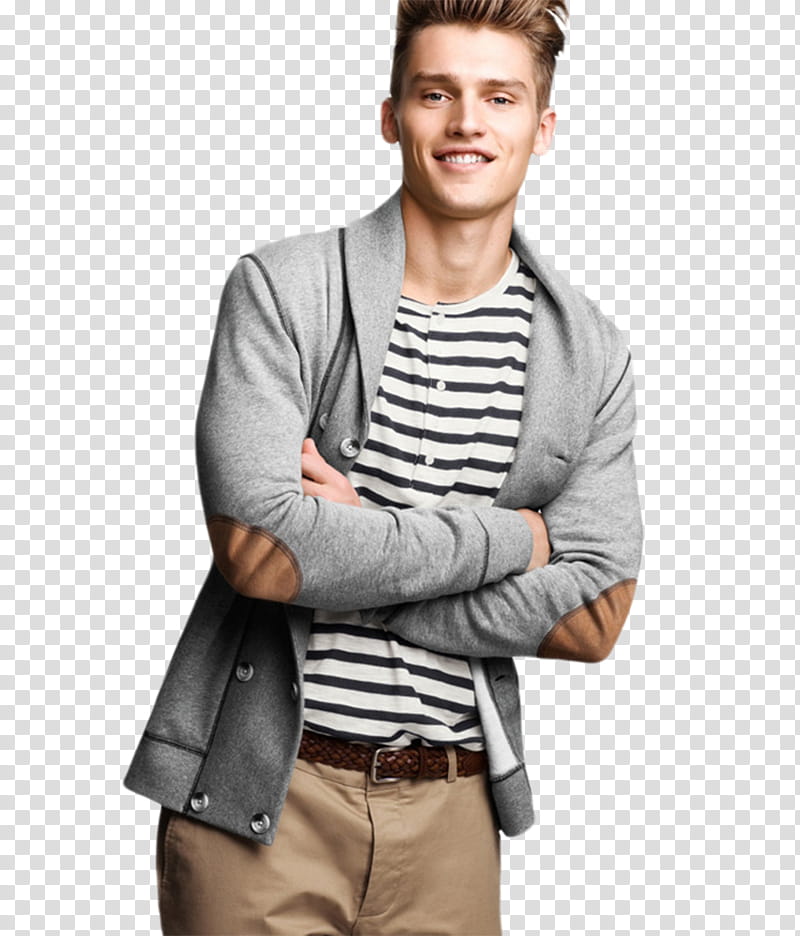 Male Model s, smiling man wearing gray jacket with crossed arms transparent background PNG clipart