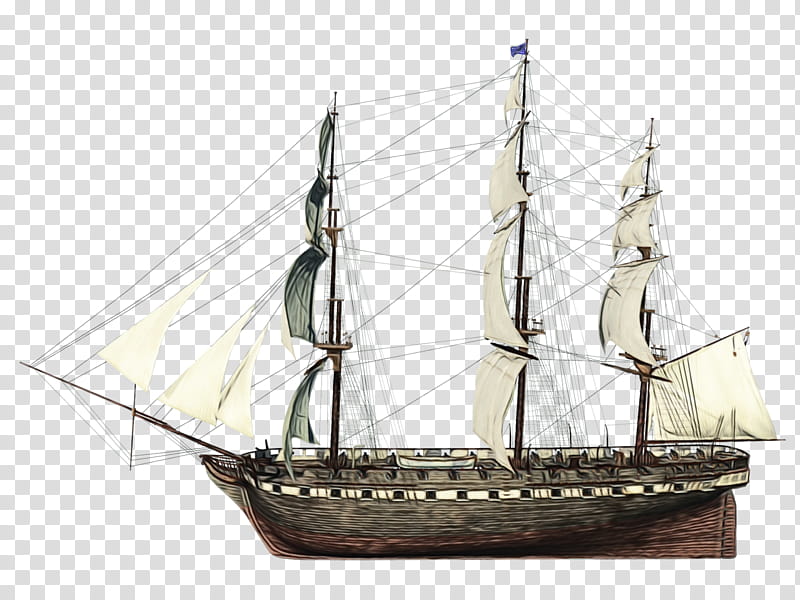 sailing ship vehicle boat tall ship mast, Watercolor, Paint, Wet Ink, Flagship, Barquentine, Sloopofwar, Caravel transparent background PNG clipart