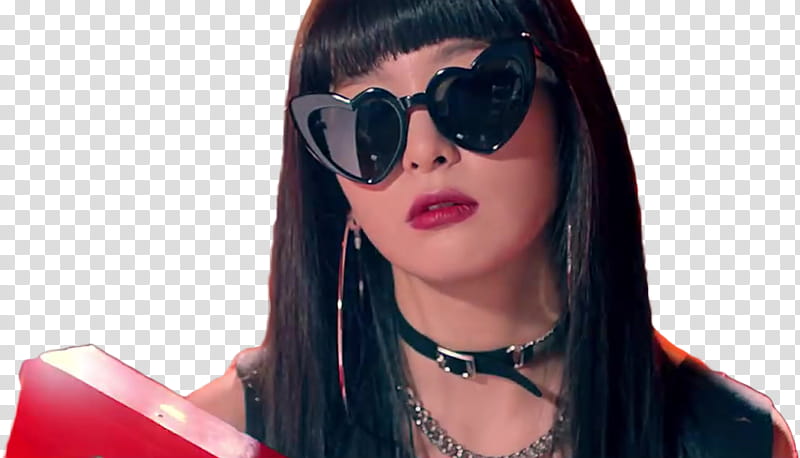 Red Velvet Bad Boy MV, woman wearing heart-shaped sunglasses transparent background PNG clipart