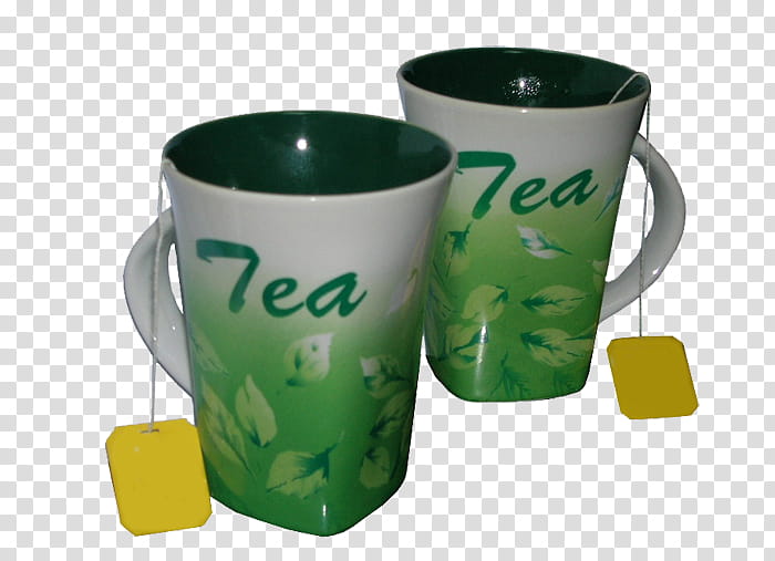 Mugs, white-and-green mugs transparent background PNG clipart