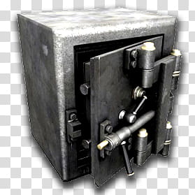Steampunk Icon Set in format, AntiqueSafe, ajar rectangular gray metal safety vault illustration transparent background PNG clipart