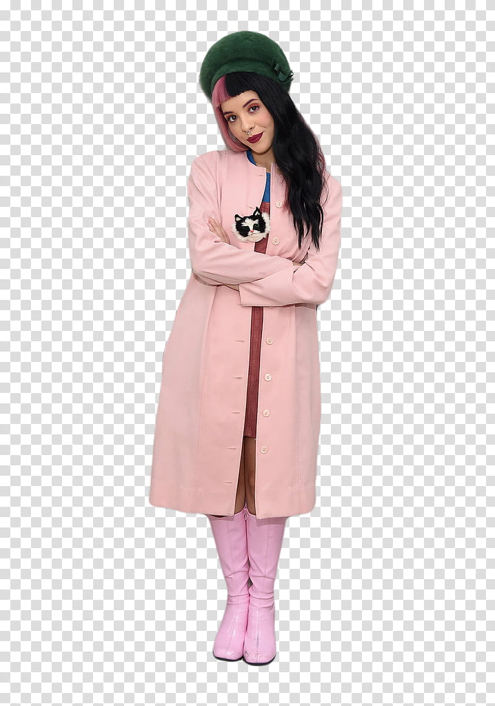 Melanie Martinez, woman in long coat standing and smiling transparent background PNG clipart