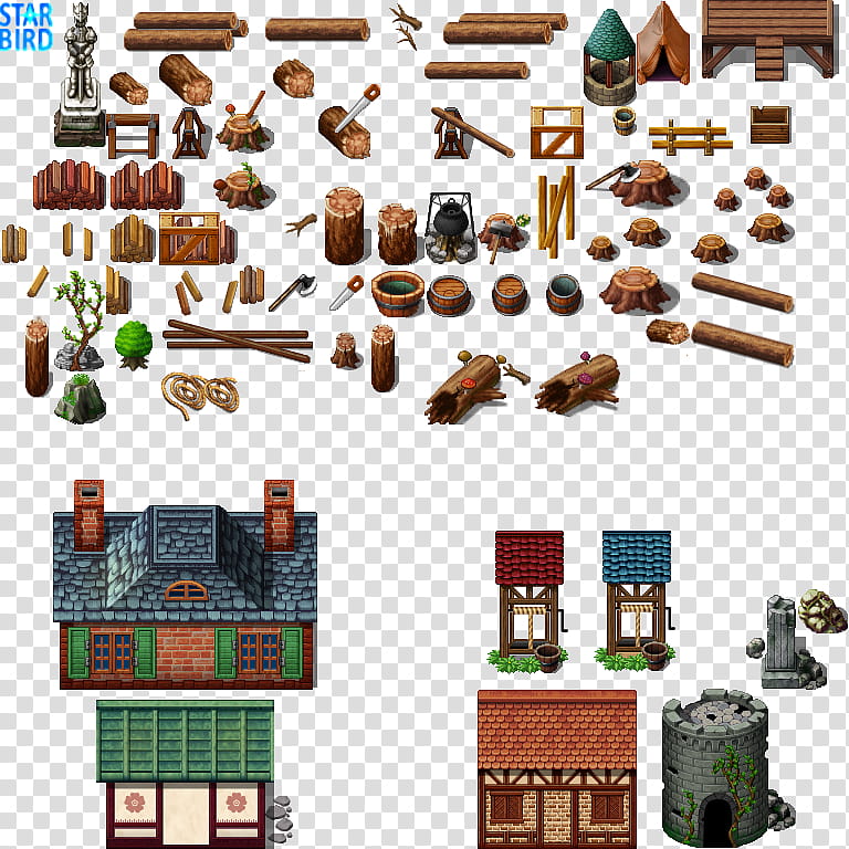 Logging Camp and Village Buildings RMMV RTP Edit, brown and green house illustration transparent background PNG clipart