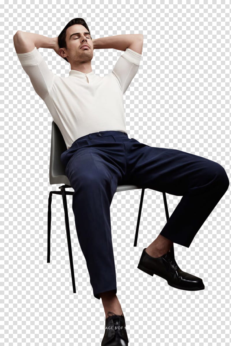 Theo James, man sitting on chair transparent background PNG clipart