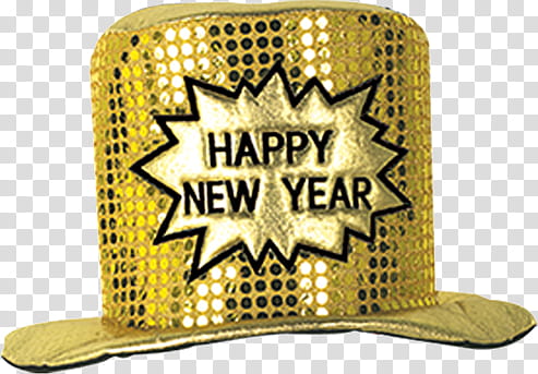 Happy New Year , gold and black happy new year printed hat transparent background PNG clipart