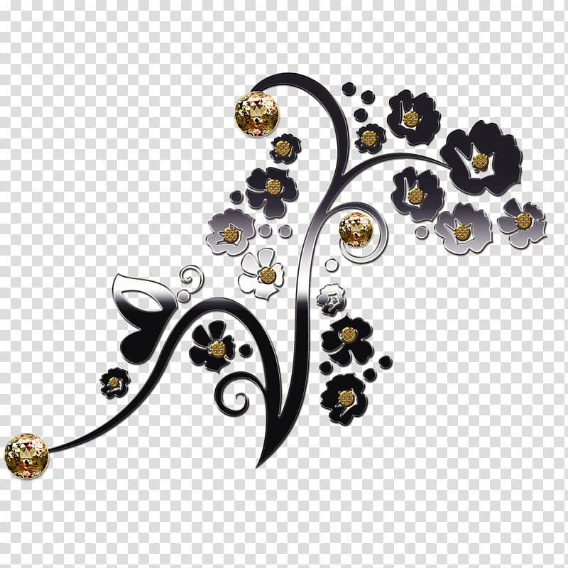 Graceful decorative embellishm, black flower illustration transparent background PNG clipart