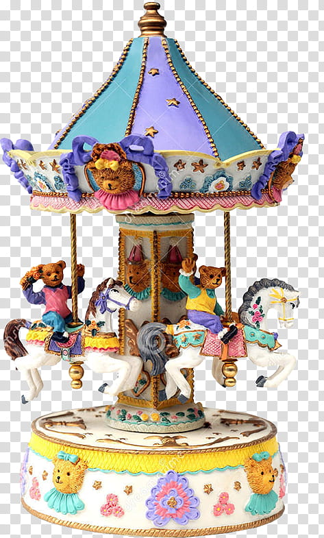 Dollhouse, white and multicolored horse carousel cliaprt transparent background PNG clipart