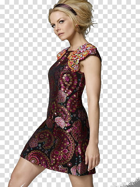 Jennifer Morrison, woman wearing purple and multicolored dress transparent background PNG clipart