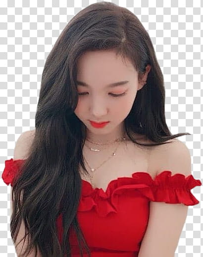 Nayeon TWICE , woman wearing red off-shoulder top transparent background PNG clipart