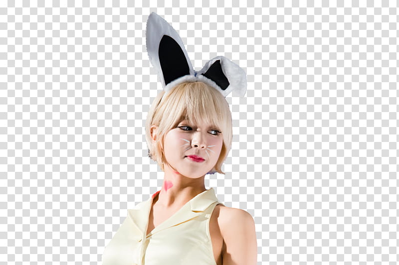 K pop Girl, woman wearing black and gray bunny ear head band and sleeveless top transparent background PNG clipart