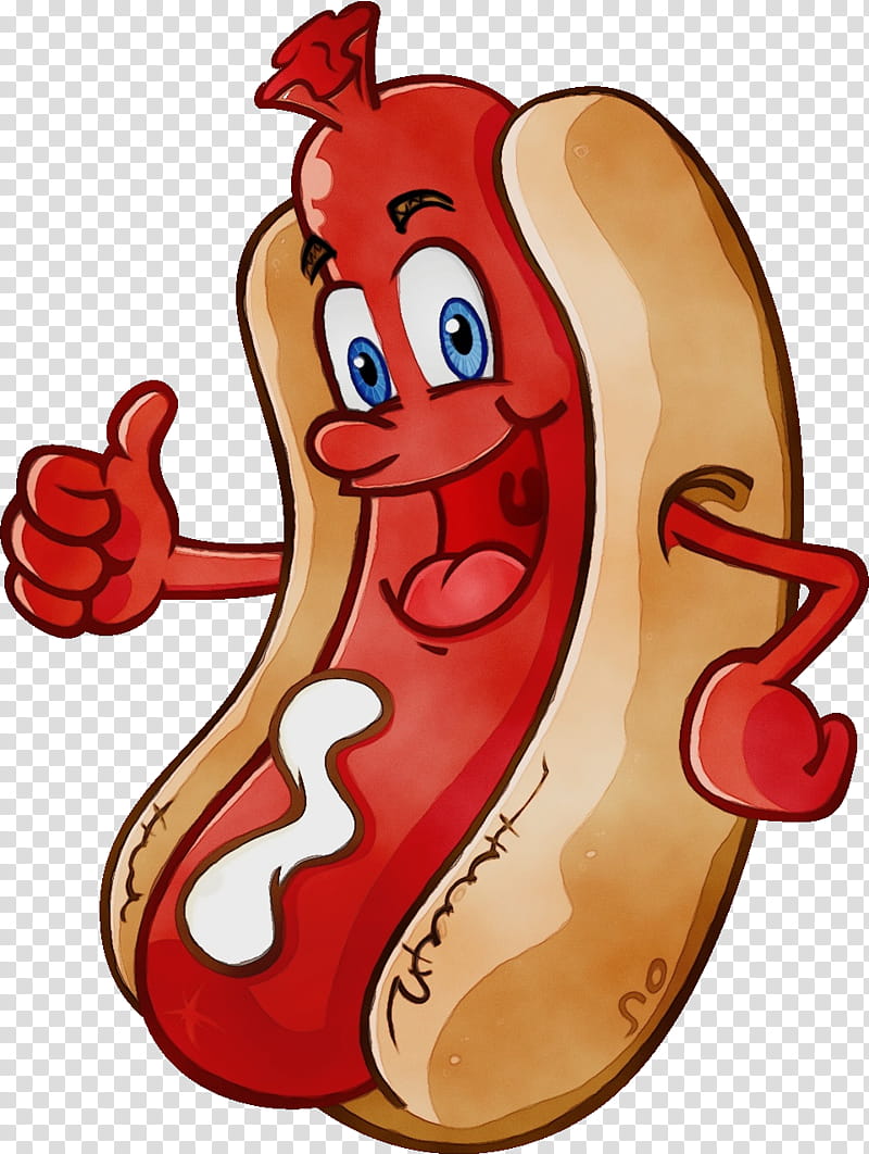 Hot dog Cartoon Ketchup Bun Drawing, Watercolor, Paint, Wet Ink, Food, Sausage transparent background PNG clipart