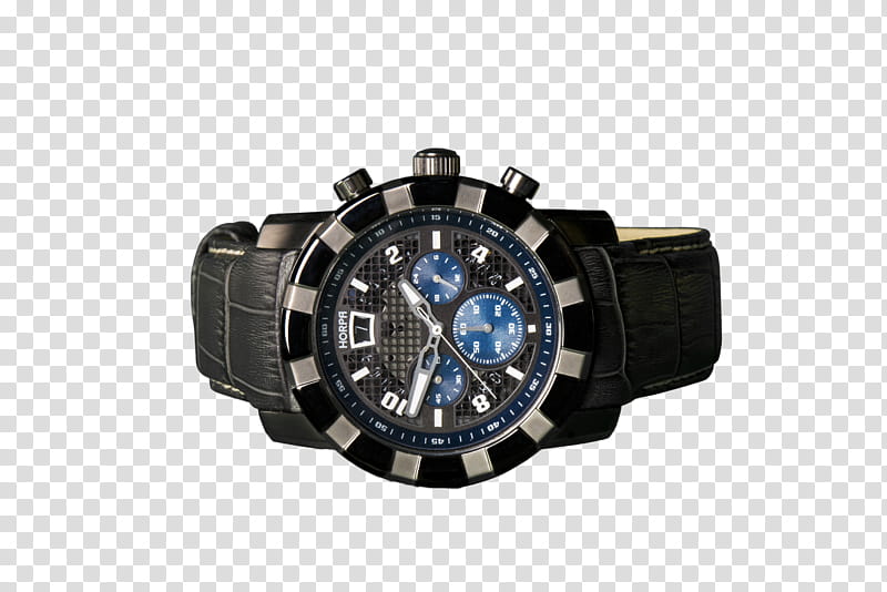 Black watch , round gray and black chronograph watch with black strap transparent background PNG clipart