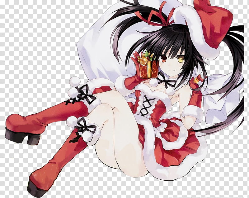 Christmas Kurumi Render, female anime character in Christmas dress transparent background PNG clipart