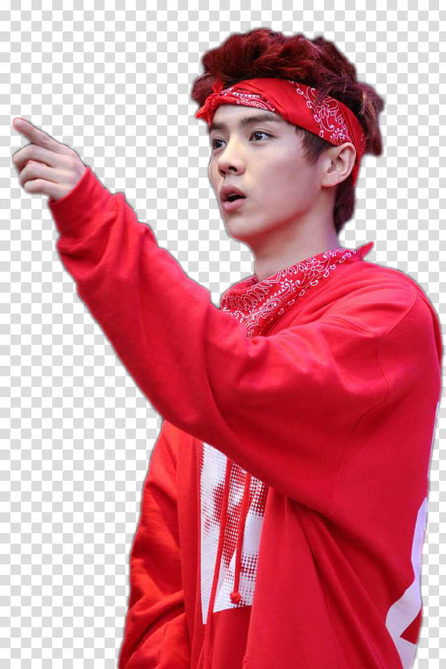 Render Luhan , man wearing red and white pullover hoodie transparent background PNG clipart